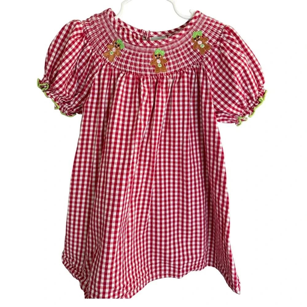 Dash of Glitter Red Gingham Dress Girl S/2T Gingerbread Christmas‎ Gathered